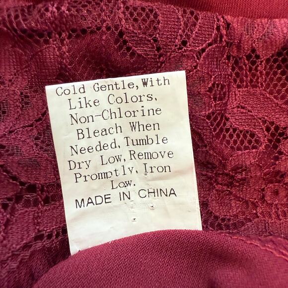 Lace Trim Slip Dress | Burgundy High Low Hem Adjustable Straps Coquette | XL - Picture 6 of 9